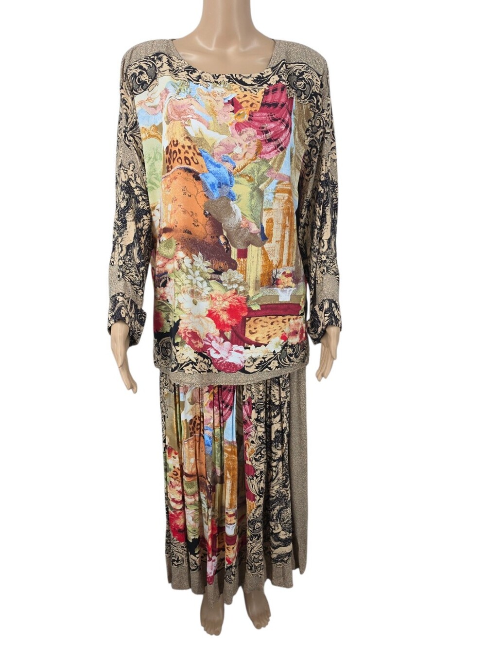 Boho Floral Print Pleated Maxi Skirt and Top Matching Set Cherub Leopard Print